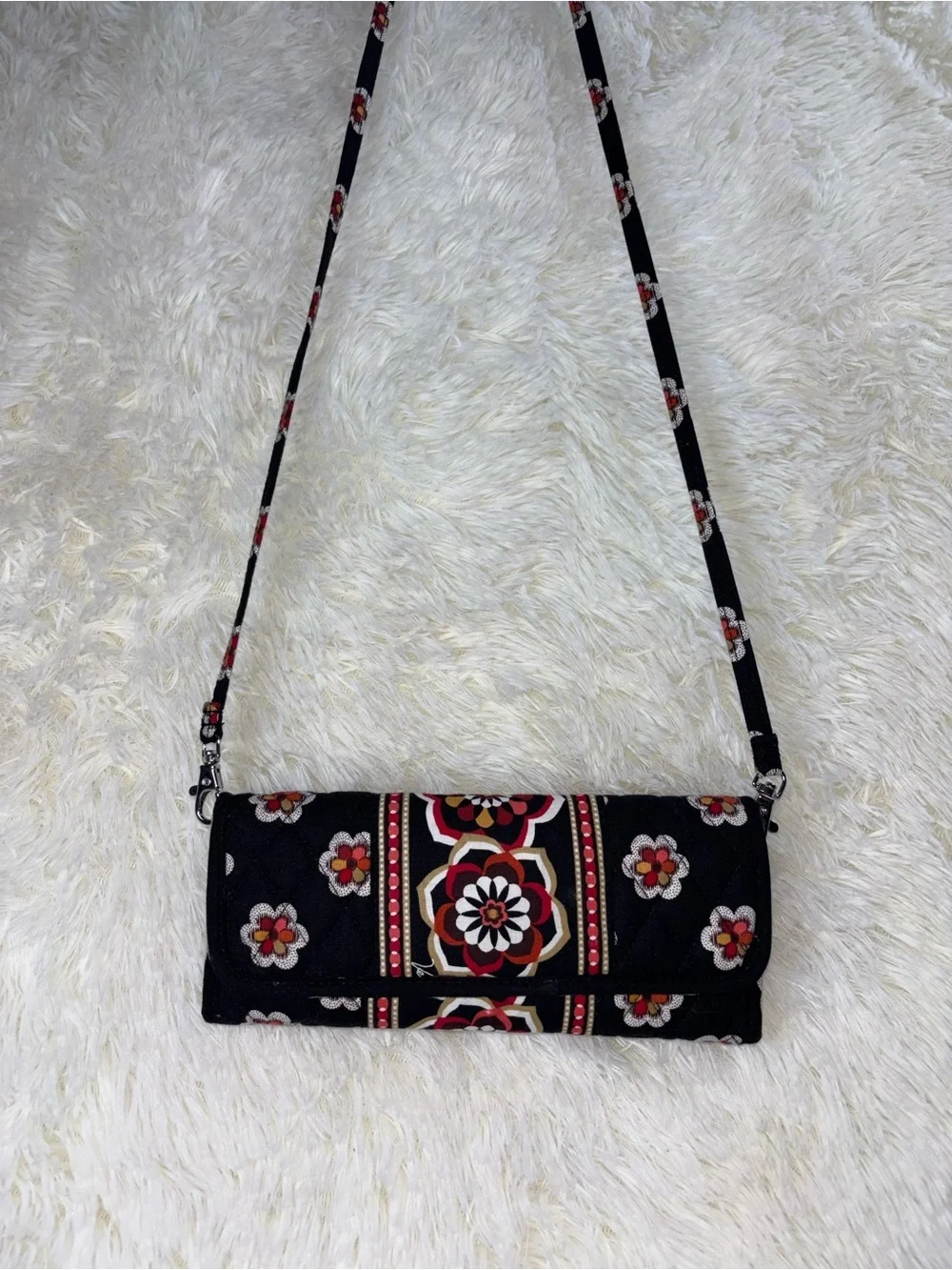 Vera Bradley Quilted Black Floral Crossbody Bag- Stylish Women's Bag